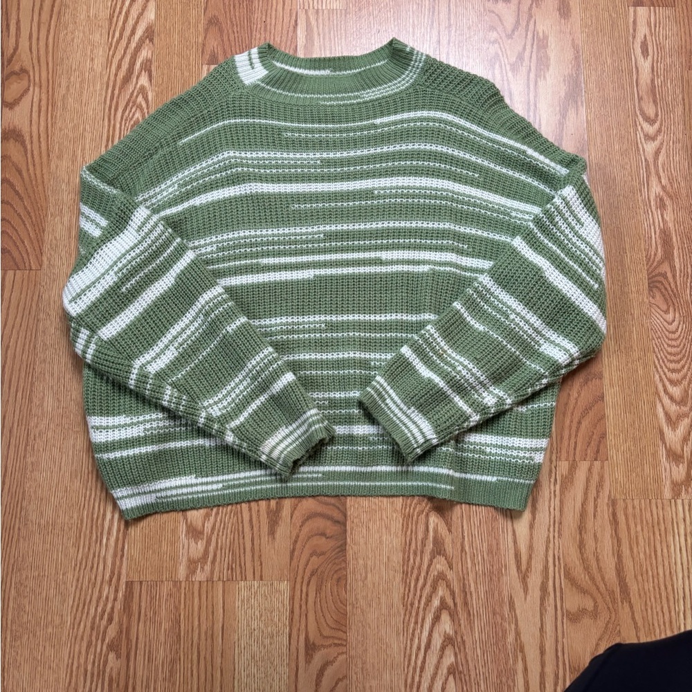 SHEIN Green and White Striped Women's Sweater
